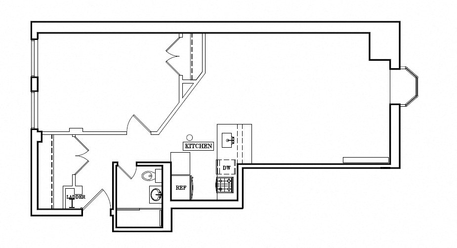 Floor plan for 1 bed, 1 bath, 656 sqft